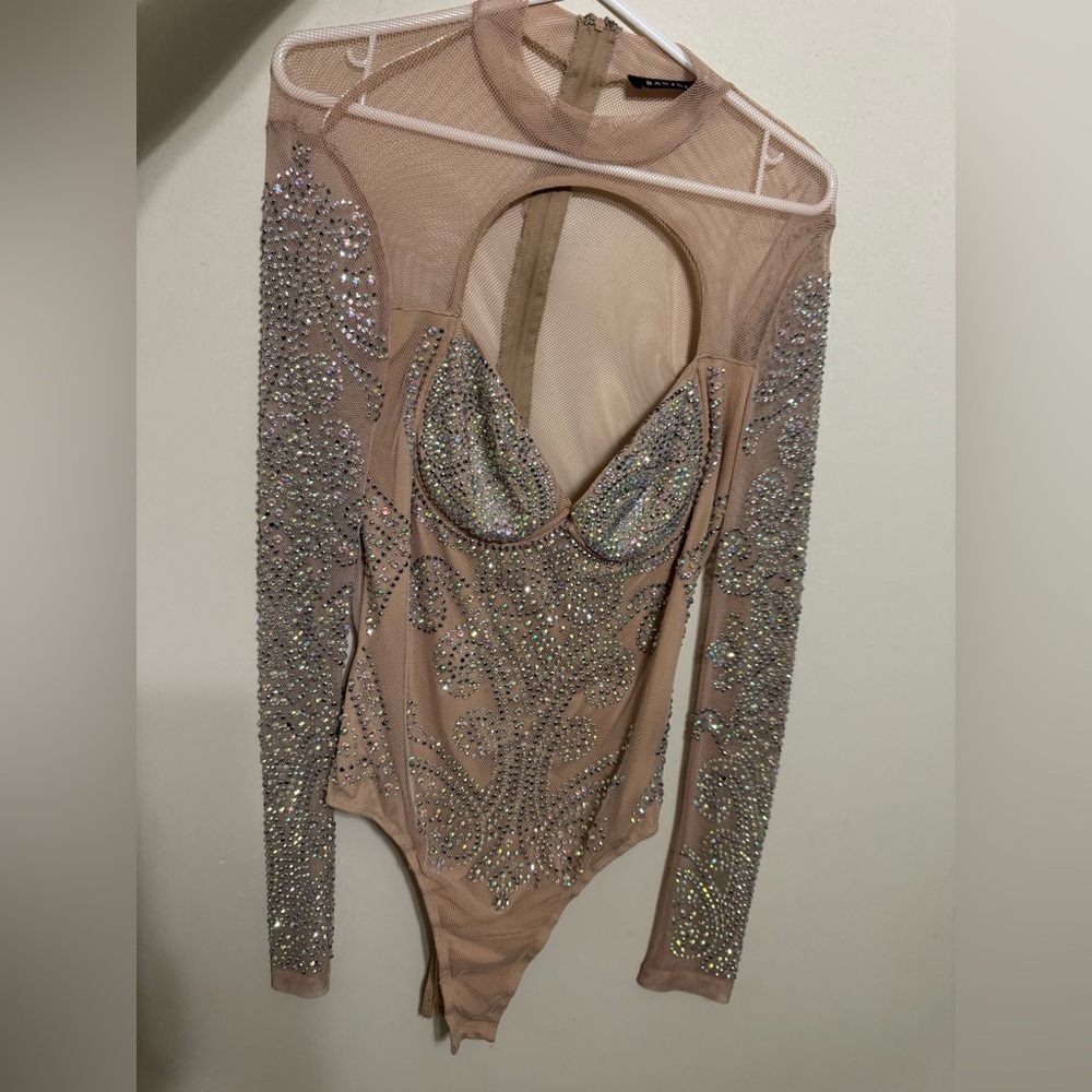 Banjul Nude Rhinestone Embellished Bodysuit